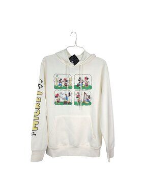 Disney Mickey & Minnie Graphic Hoodie Sweatshirt Unisex Large Cream Cotton Blend